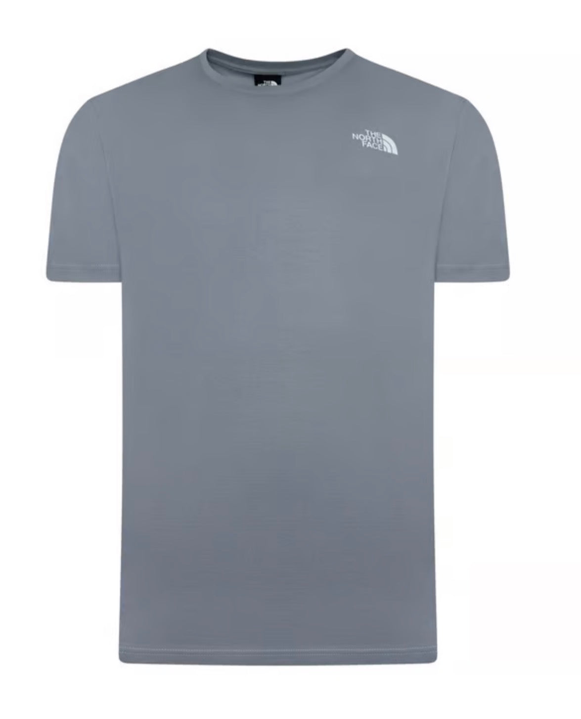 Grey t-shirt with white simple dome print on the front and large box logo on rear